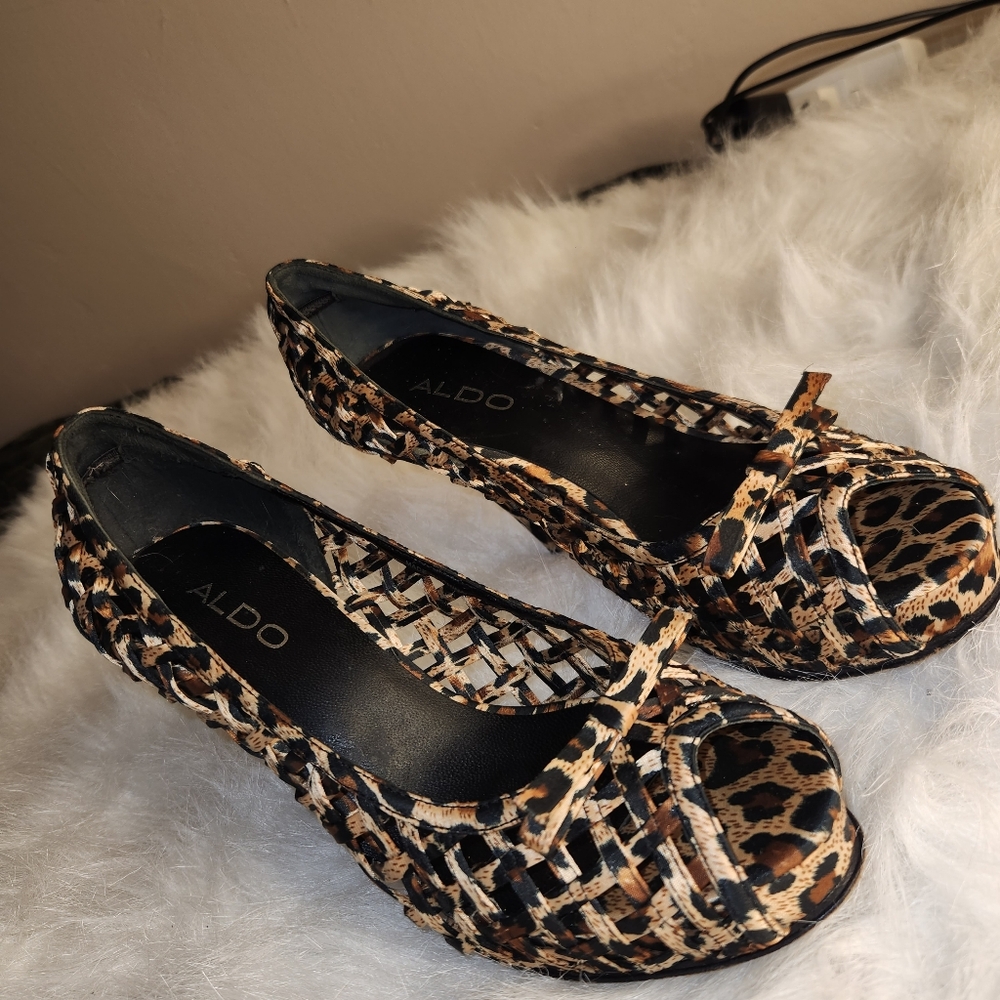 Aldo Leopard Print Open Toe Mesh Heels - image 3